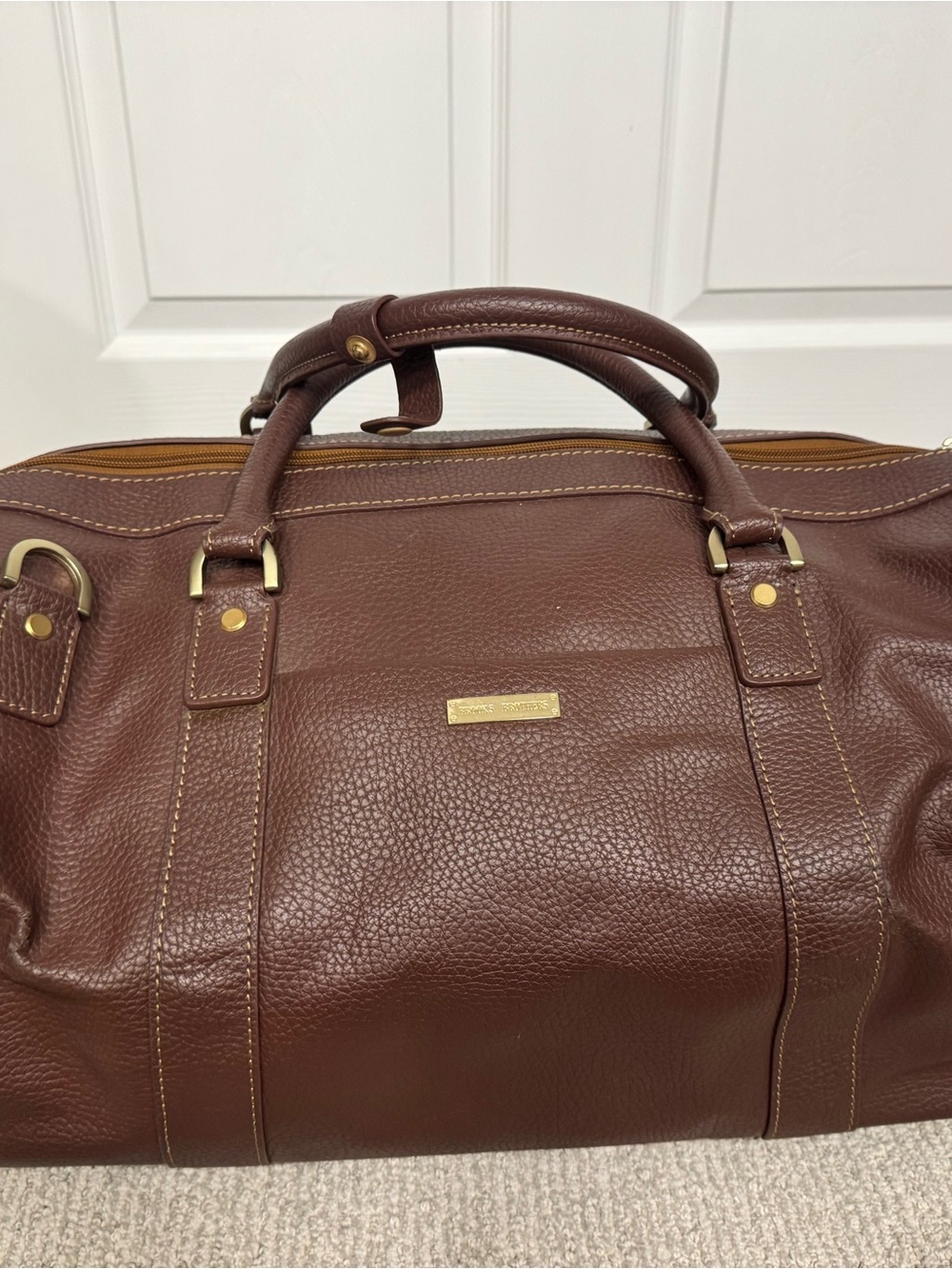 Brooks Brothers Brown Pebble Leather Duffel with Gold Hardware